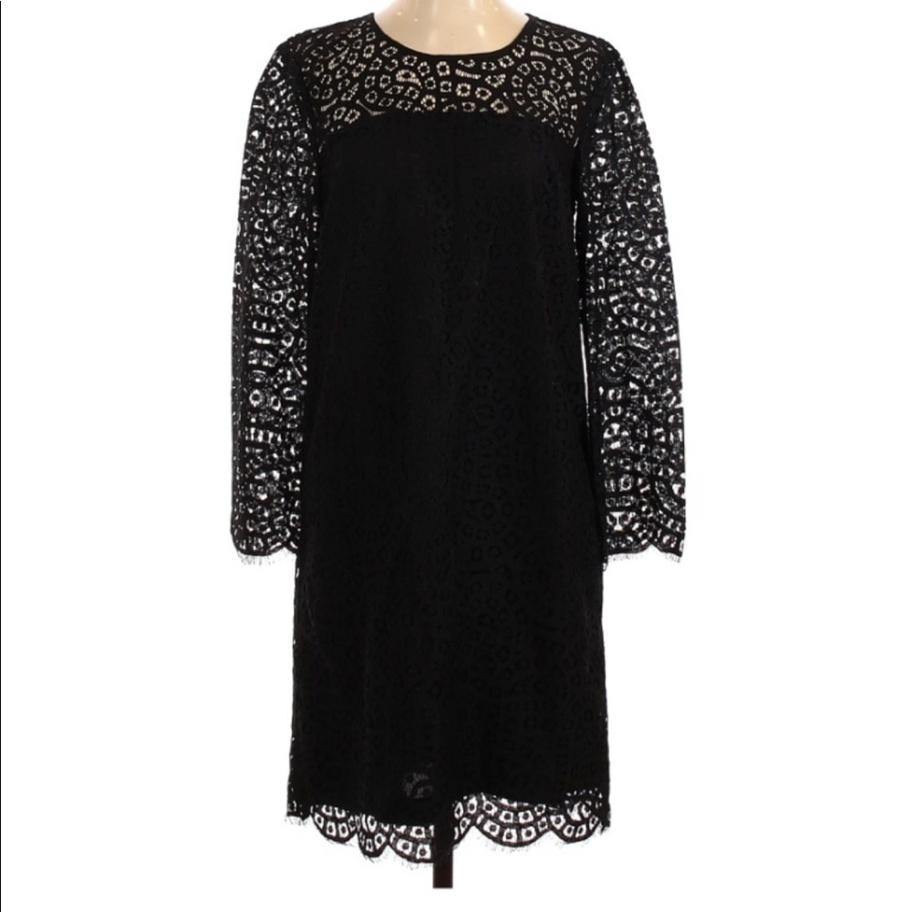 NWT GAP BLACK LACE LONG SLEEVE DRESS TALL SMALL - Picture 1 of 6